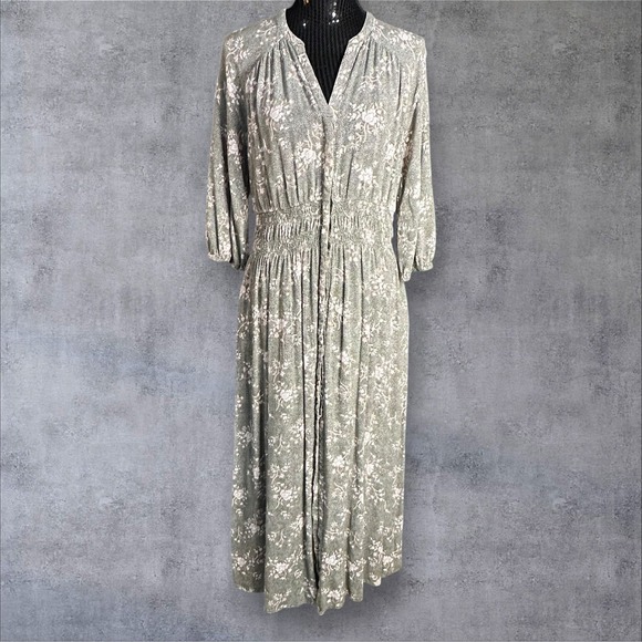 Caslon Women's Floral Print Midi Dress Size M Gray Pink Boho Peasant Style - Picture 1 of 13